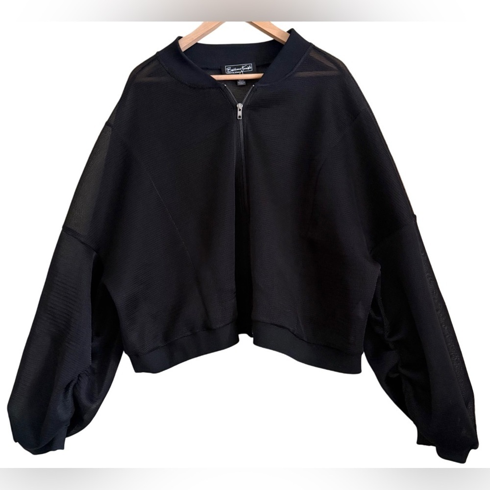 Brittany Humble Baggy Y2K Festive Bikercore Goth Sheer Mesh Bomber Jacket 3X